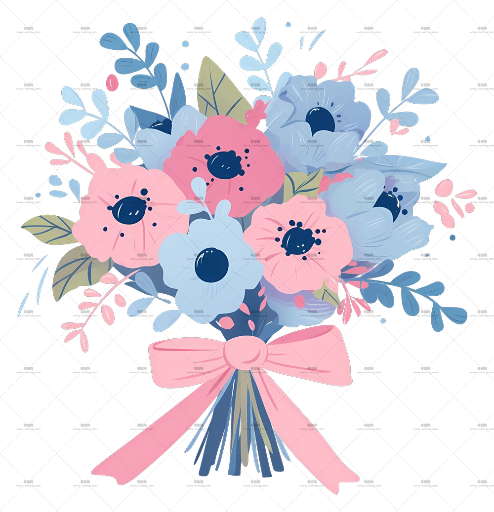婚礼捧花 – 带丝带的彩色花束PNG免抠图预览图