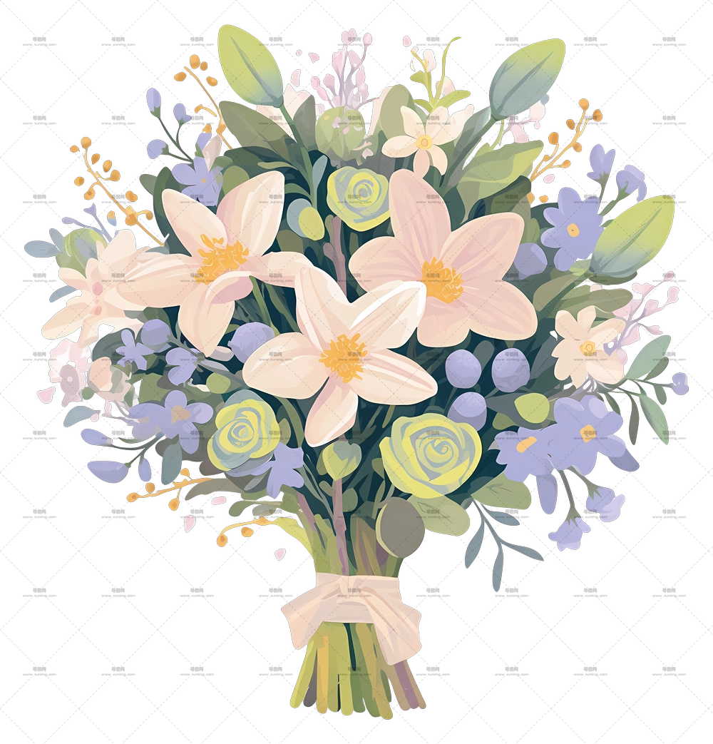 婚礼花束 – 带有百合和玫瑰的花束PNG免抠图预览图