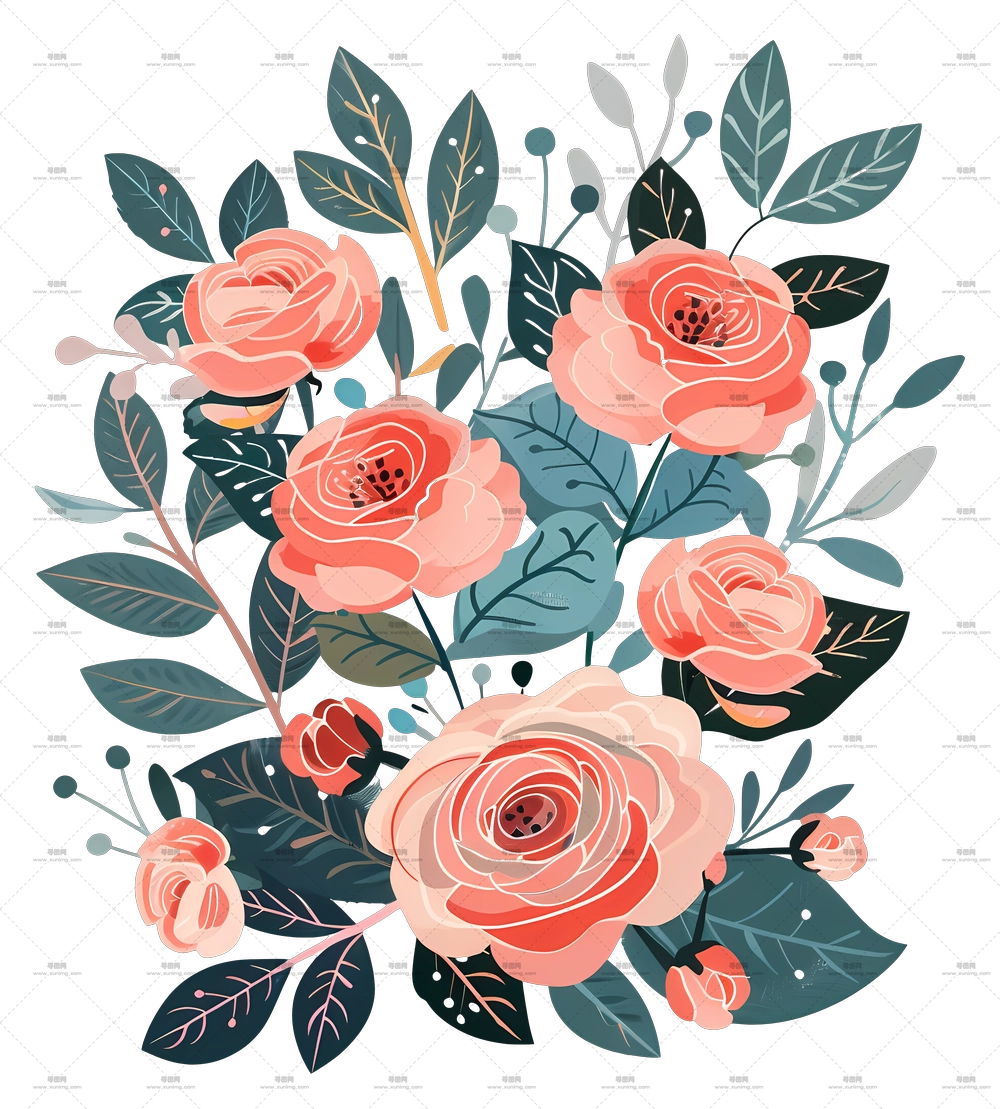 花园风格玫瑰花束PNG免抠图预览图