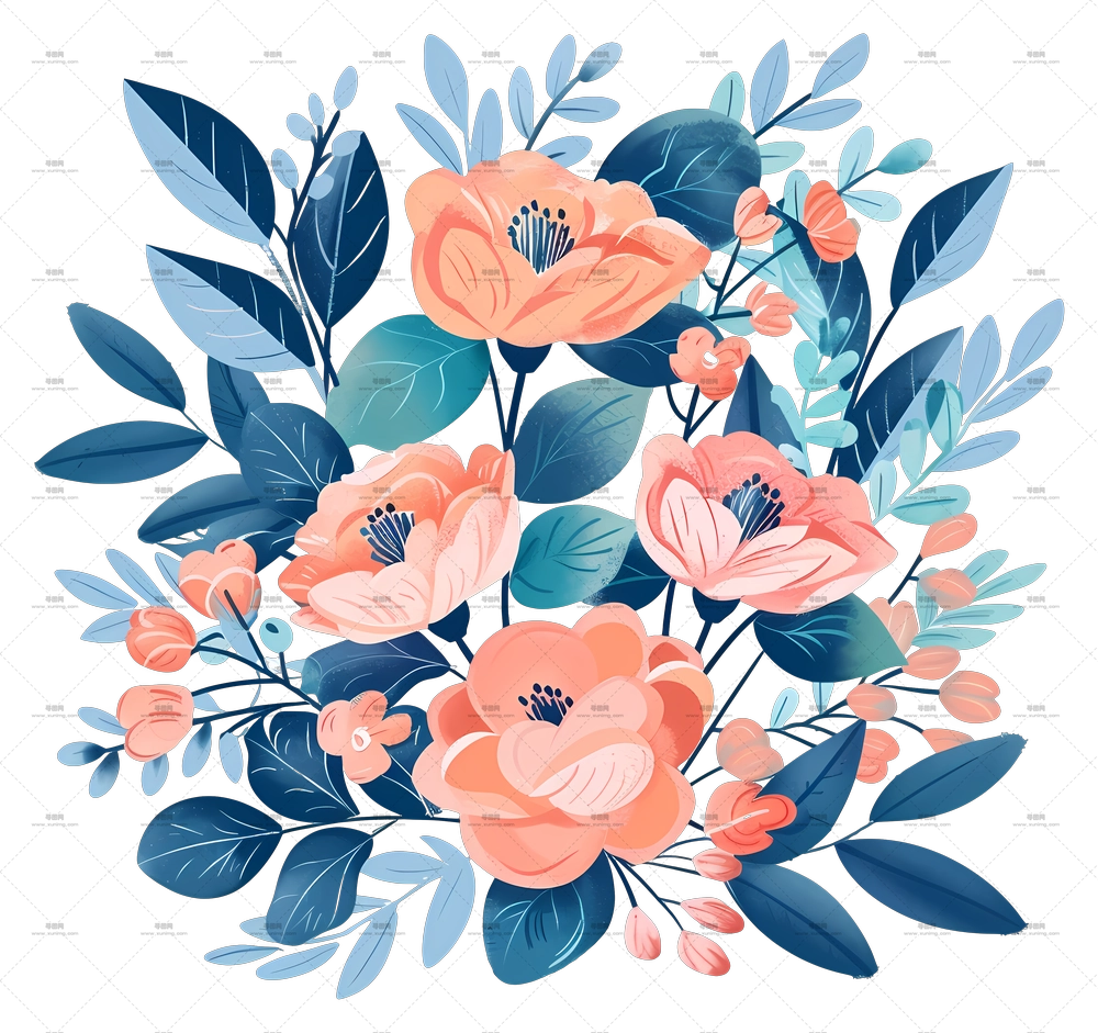 带叶子的彩色花束PNG免抠图预览图