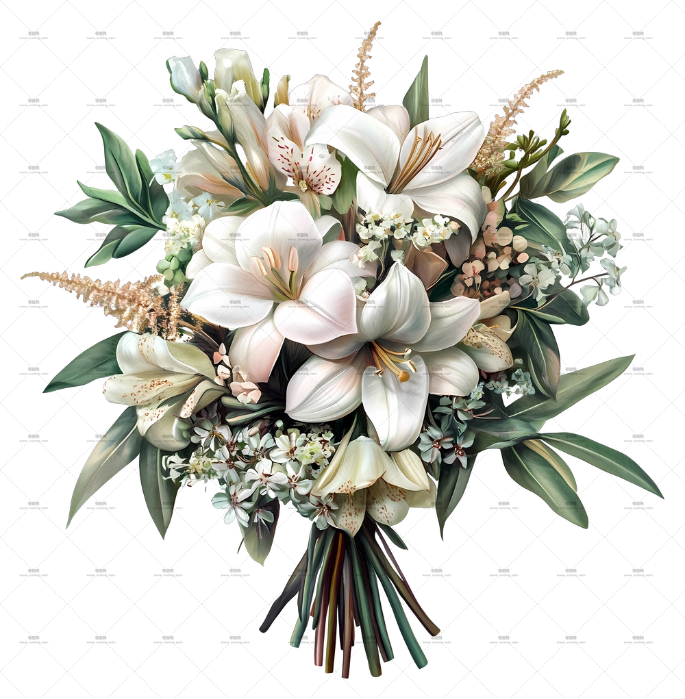 新娘花束 – 混合花卉花束插画PNG免抠图预览图