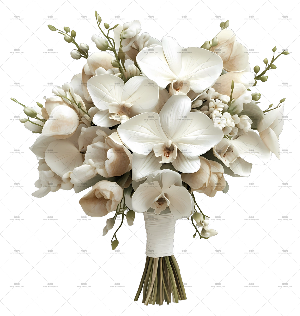 新娘花束 – 精致白色兰花花束PNG免抠图预览图