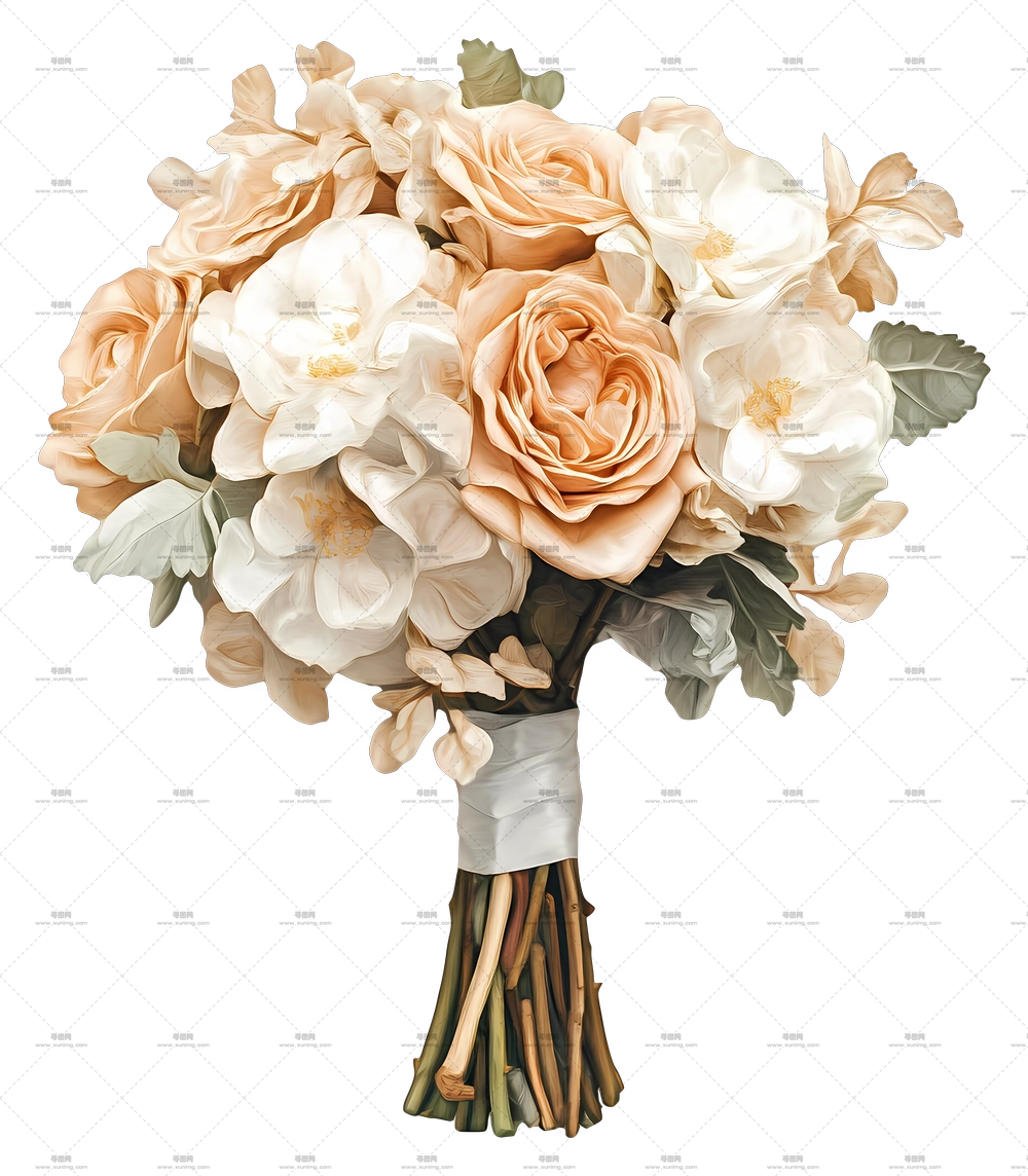 新娘花束 – 桃花与白花束搭配玫瑰PNG免抠图预览图