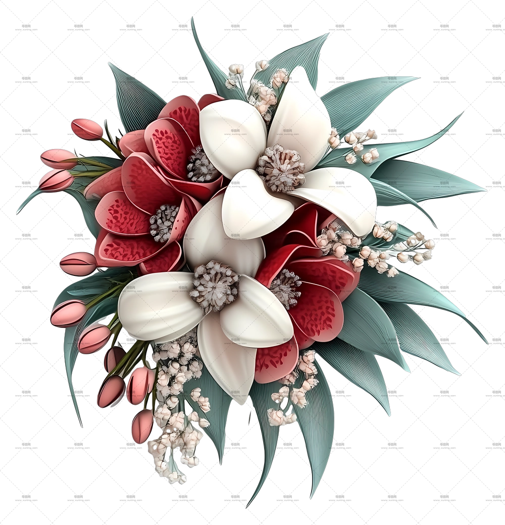 新娘花束 – 优雅的红白花朵PNG免抠图预览图