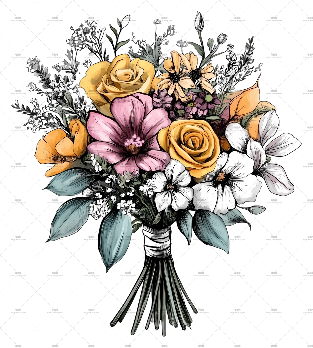 新娘花束 – 混合花卉花束，含玫瑰PNG免抠图预览图