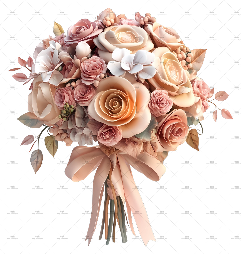新娘花束 – 美丽花束，系有丝带PNG免抠图预览图