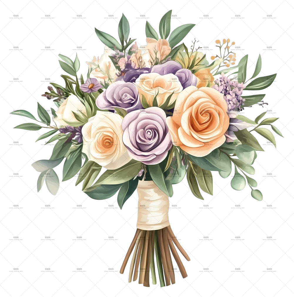 新娘花束 – 淡彩色花卉花束PNG免抠图预览图