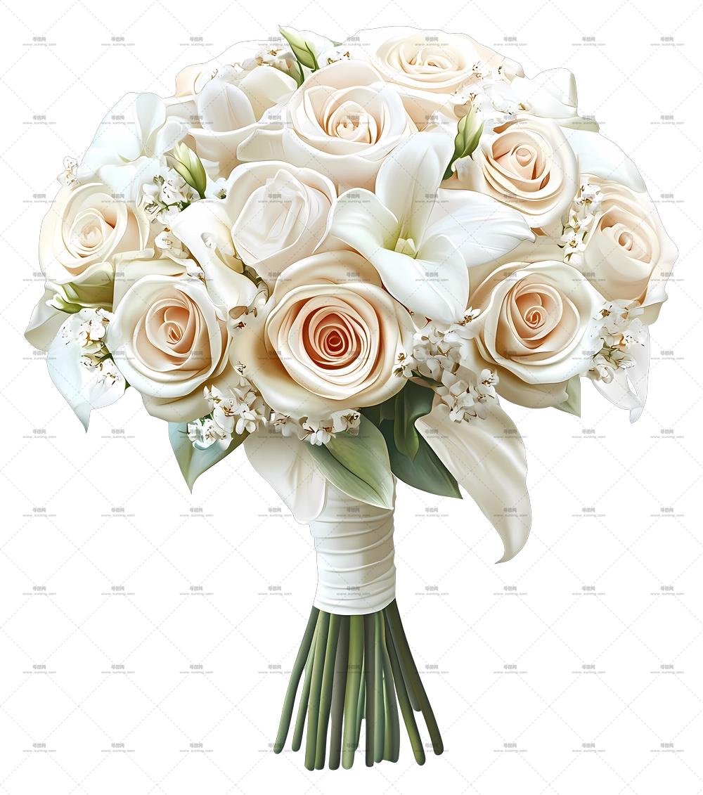 新娘花束 – 优雅白色花卉婚礼花束PNG免抠图预览图