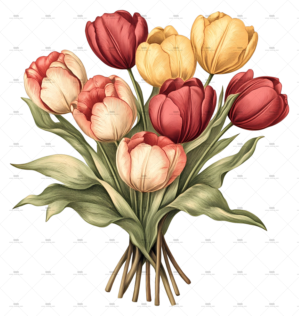 郁金香花束 – 真实风格的多彩郁金香花束插画PNG免抠图预览图 郁金香花束 – 真实风格的多彩郁金香花束插画PNG免抠图预览图