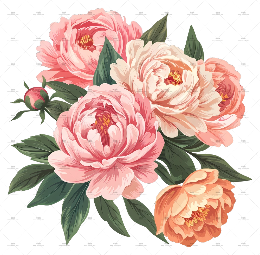 牡丹花束 – 优雅粉色牡丹花艺术作品PNG免抠图预览图