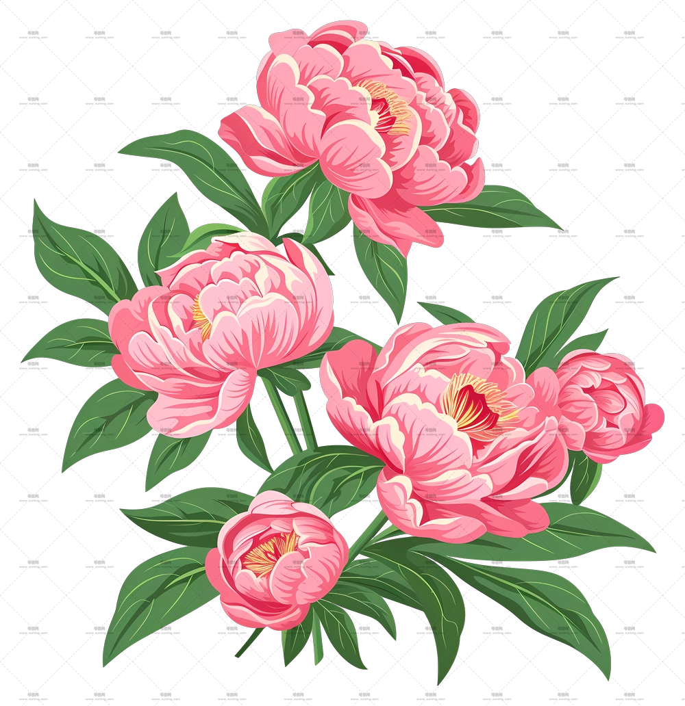 牡丹花束 – 粉色牡丹花插画PNG免抠图预览图