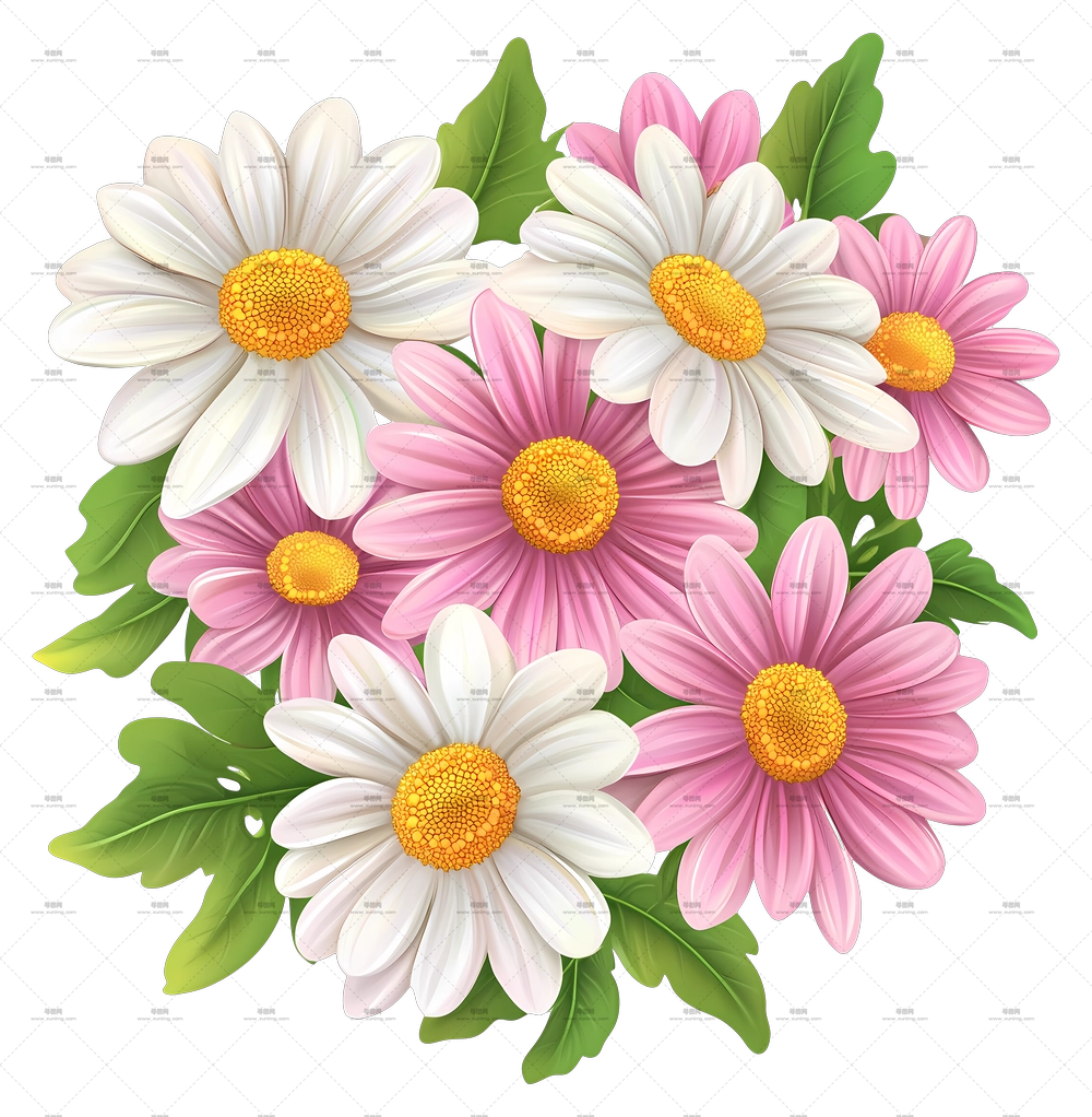 Daisy Bouquet – 鲜艳的粉白雏菊束PNG免抠图预览图 Daisy Bouquet – 鲜艳的粉白雏菊束PNG免抠图预览图