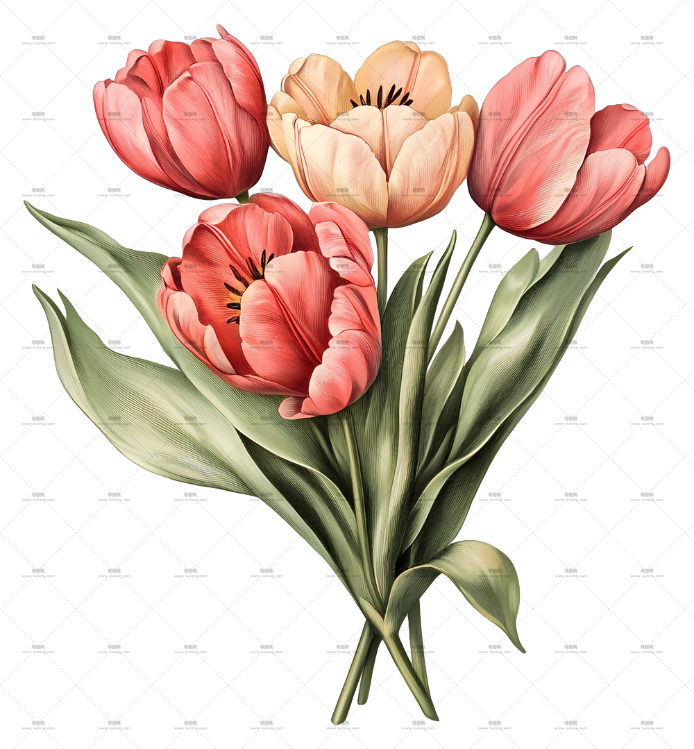 郁金香花束 – 用于装饰或礼物的郁金香花束PNG免抠图预览图