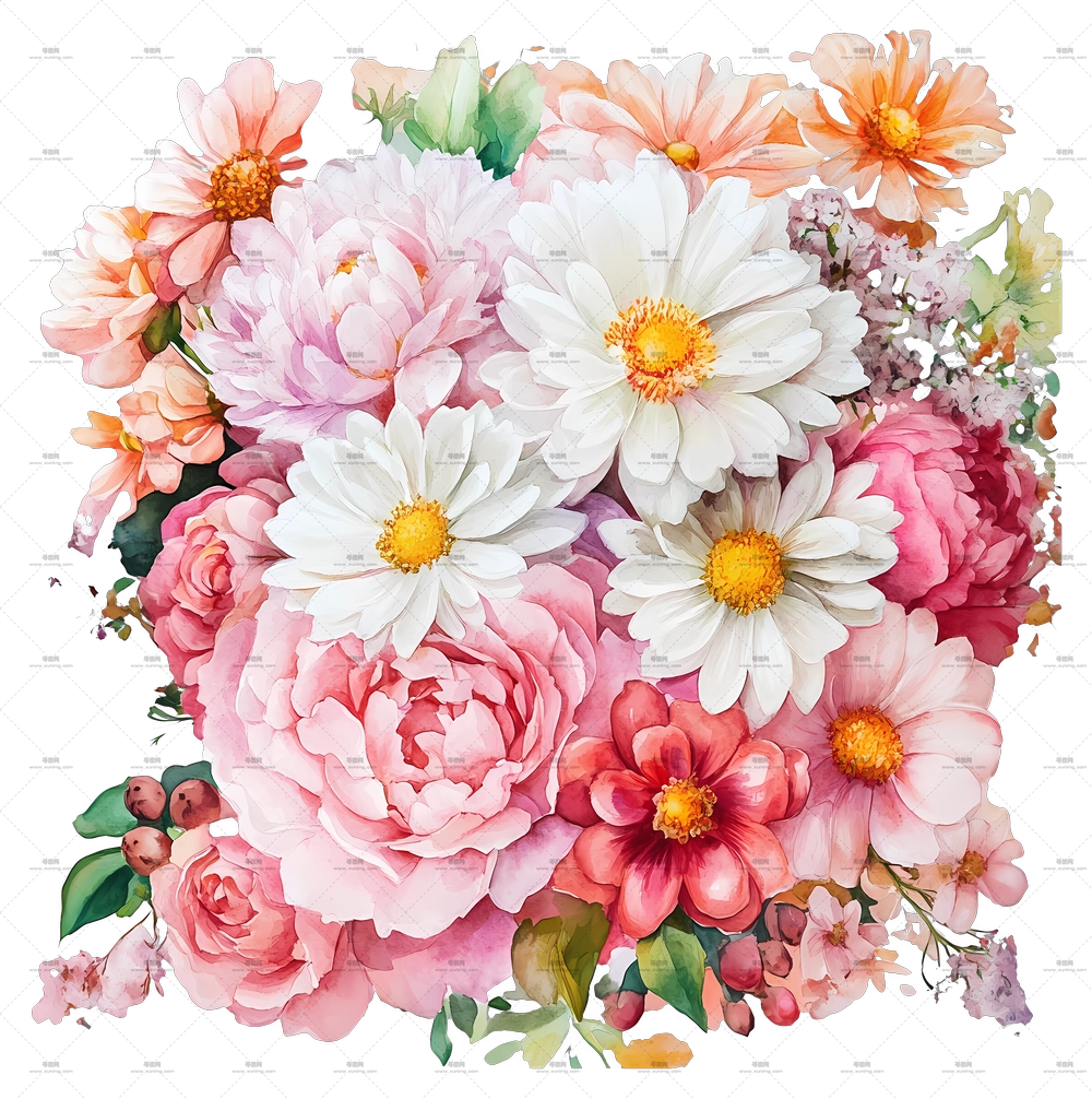 粉色花束 – 混合花束，含雏菊和玫瑰PNG免抠图预览图