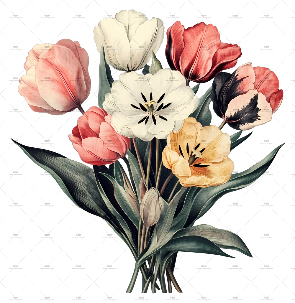 郁金香花束 – 多彩郁金香花束插画PNG免抠图预览图 郁金香花束 – 多彩郁金香花束插画PNG免抠图预览图