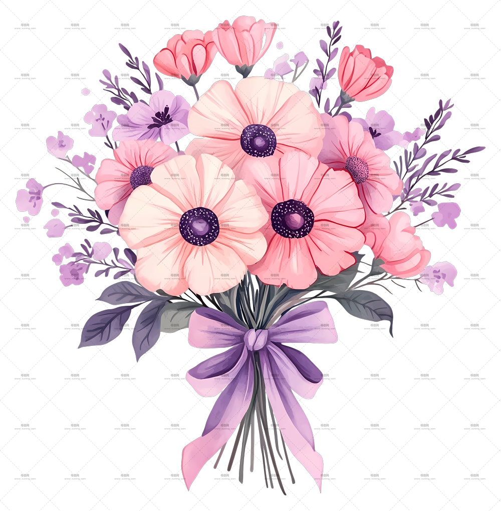 粉色花束 – 带丝带装饰的粉色花束PNG免抠图预览图
