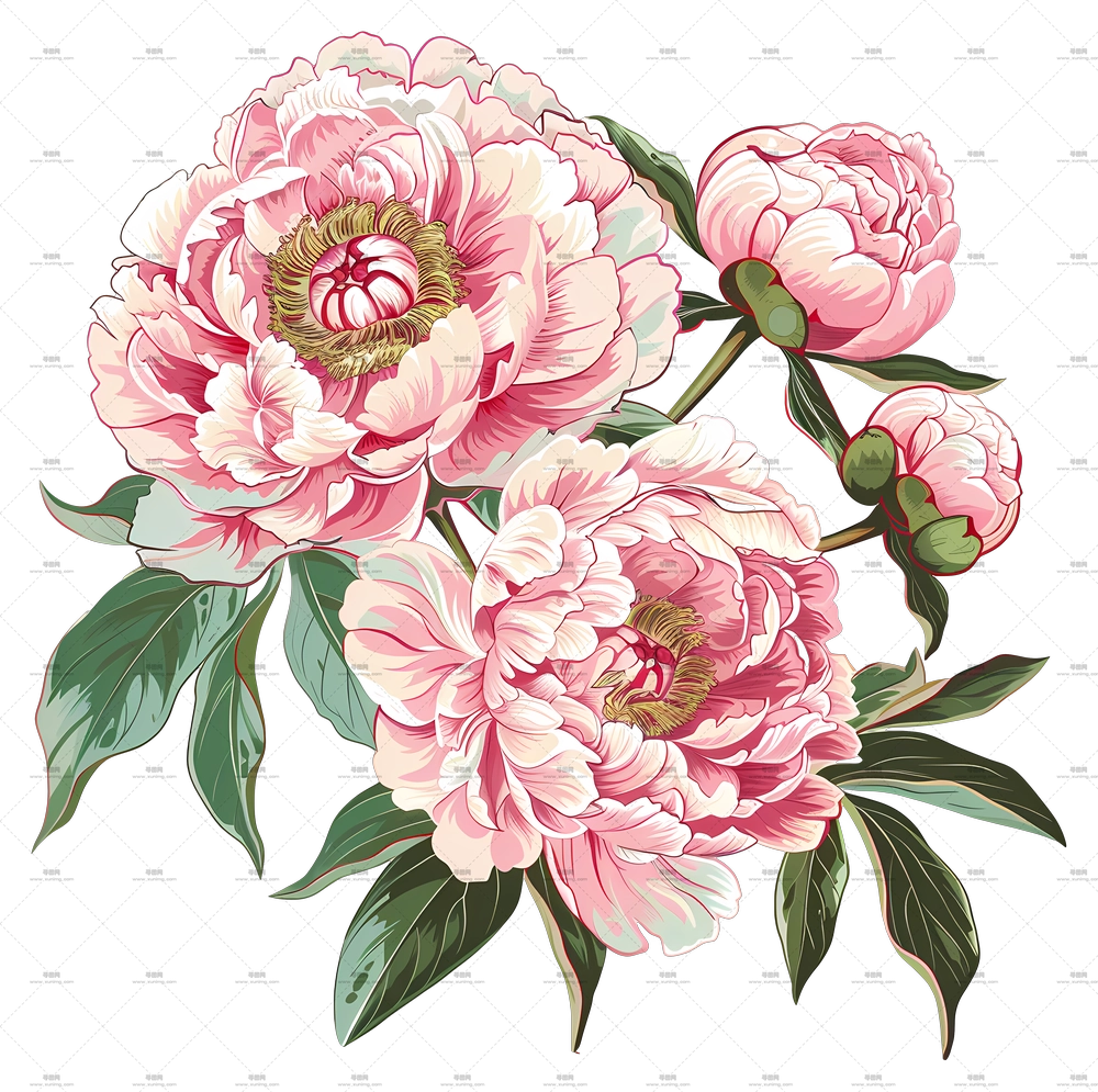 牡丹花束 – 美丽红牡丹花束PNG免抠图预览图