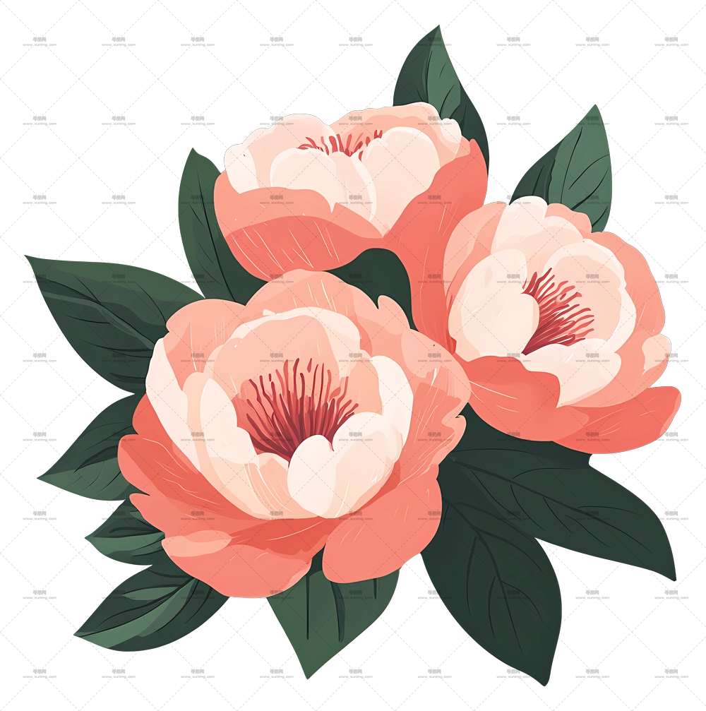 牡丹花束 – 精美的粉色花朵插画PNG免抠图预览图