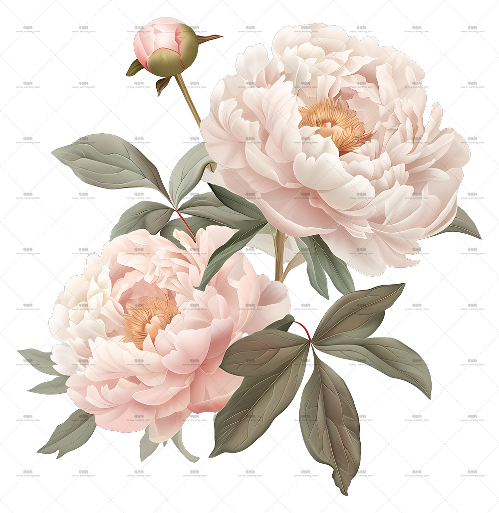 牡丹花束 – 粉色牡丹与绿叶PNG免抠图预览图