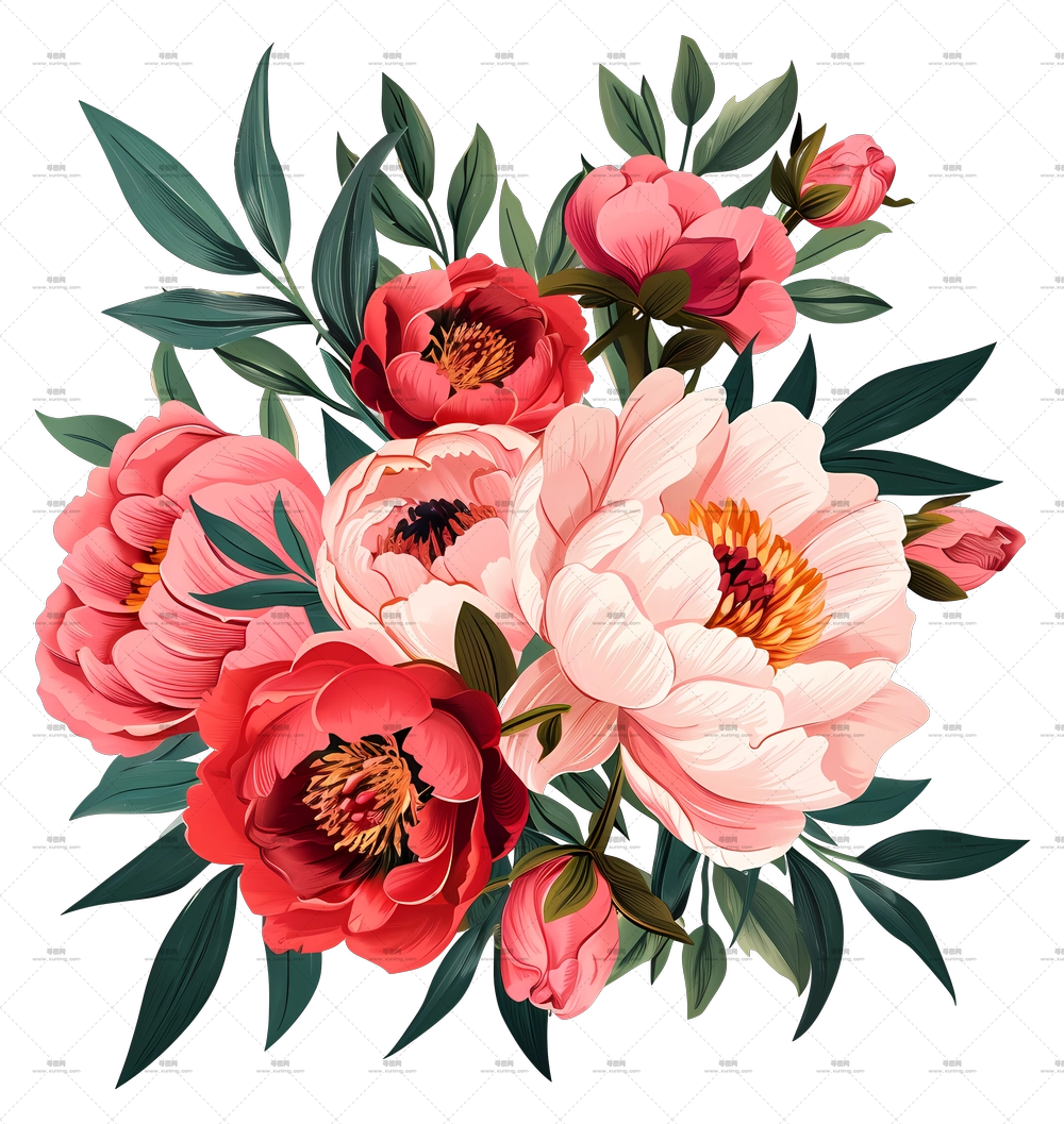 牡丹花束 – 红粉牡丹花束PNG免抠图预览图