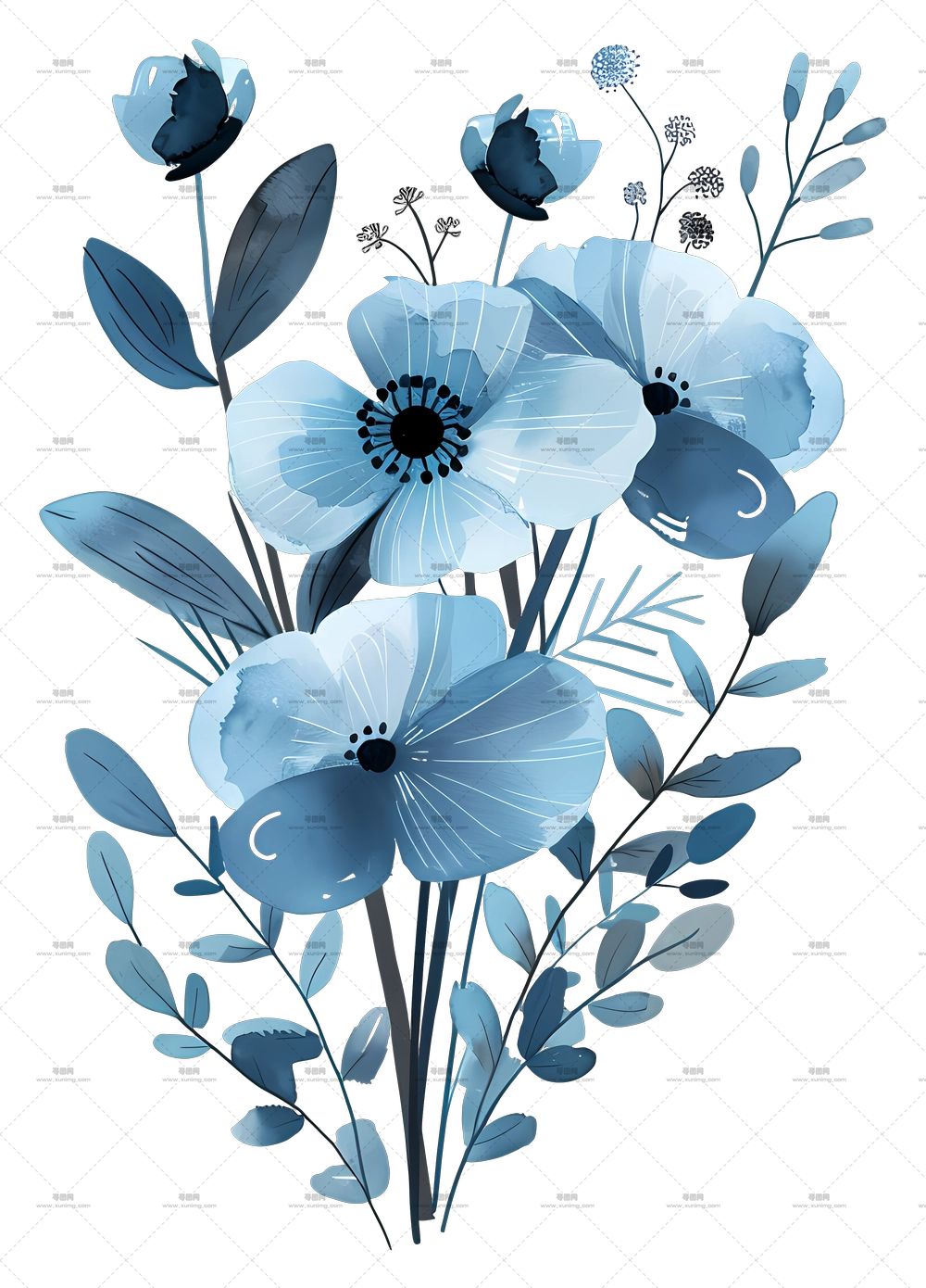 蓝色花束 – 蓝色花卉花束PNG免抠图预览图