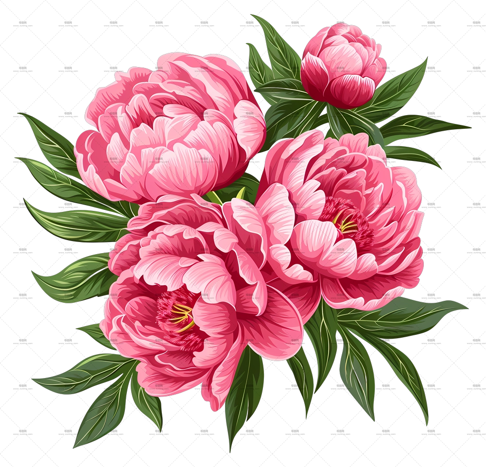 牡丹花束 – 粉色牡丹花美丽花束PNG免抠图预览图