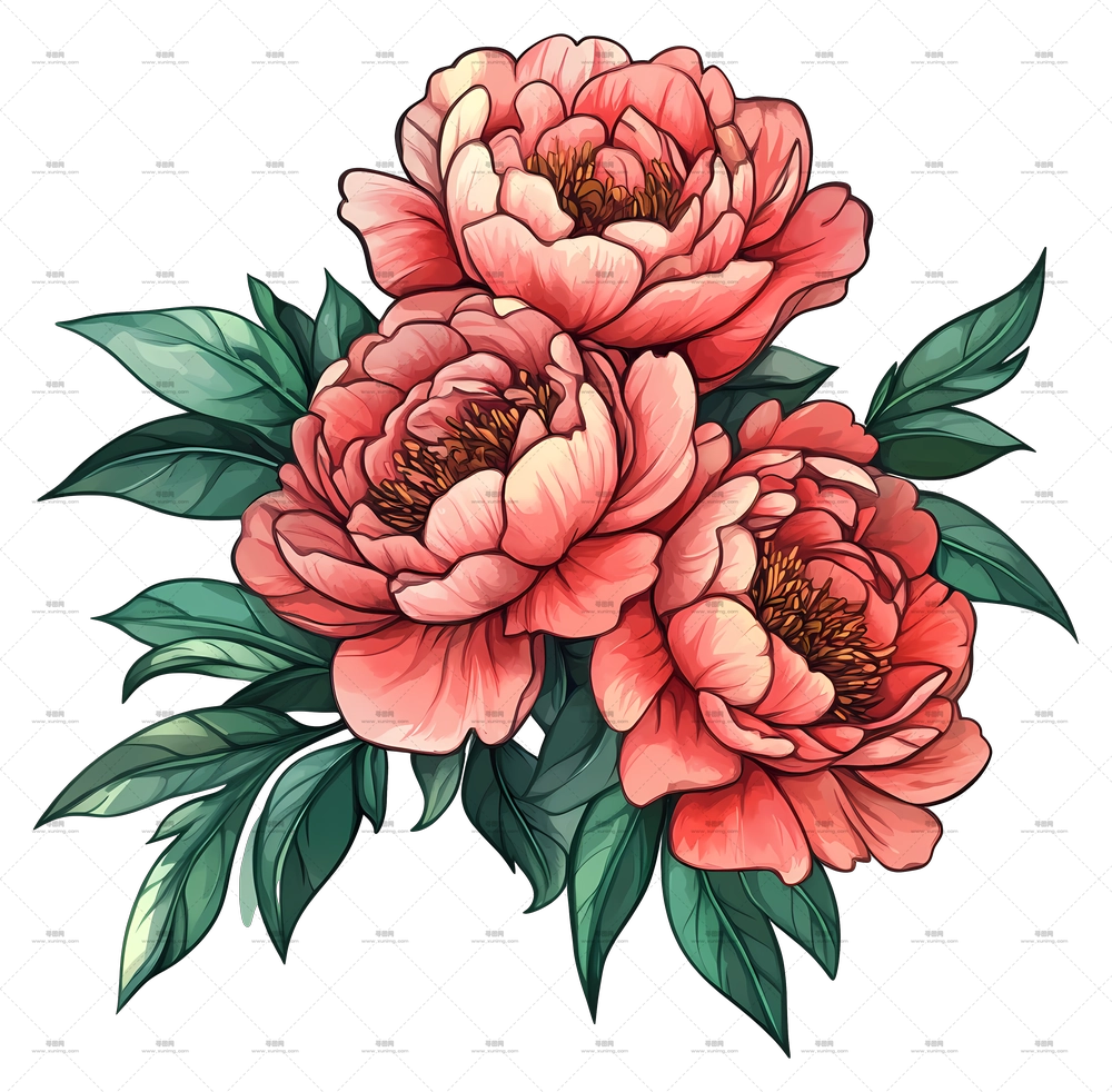 牡丹花束 – 美丽牡丹花PNG免抠图预览图