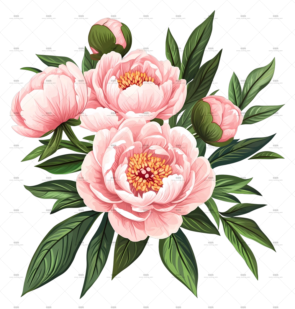 牡丹花束 – 粉色牡丹插画PNG免抠图预览图