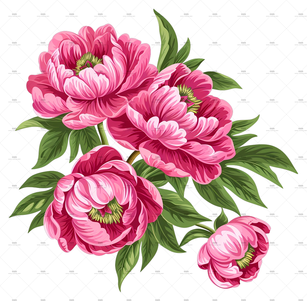 牡丹花束 – 精美的粉色牡丹花插画PNG免抠图预览图