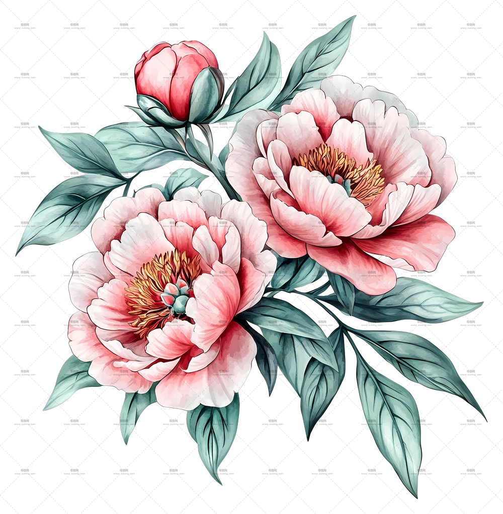 牡丹花束 – 精美的粉色花朵插画PNG免抠图预览图