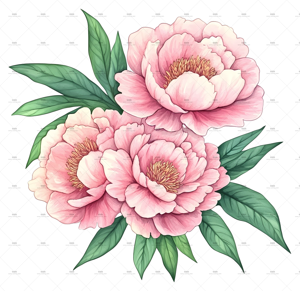 牡丹花束 – 美丽绽放的花朵PNG免抠图预览图