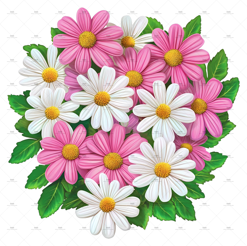 雏菊花束 – 粉色与白色美丽花朵花束PNG免抠图预览图