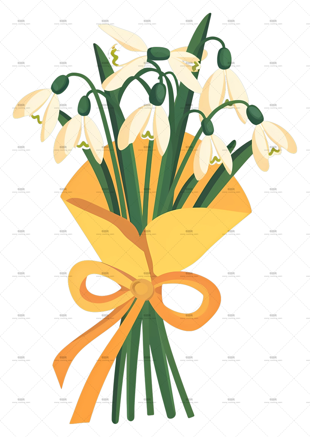 雪花百合花束 – 带黄色丝带的白雪花束PNG免抠图预览图 雪花百合花束 – 带黄色丝带的白雪花束PNG免抠图预览图