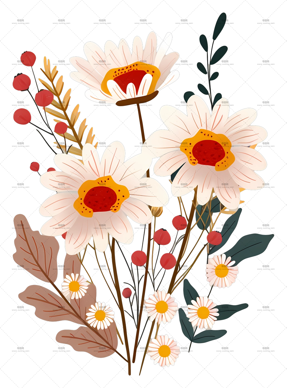 雏菊花束 – 手绘的含雏菊的花束PNG免抠图预览图