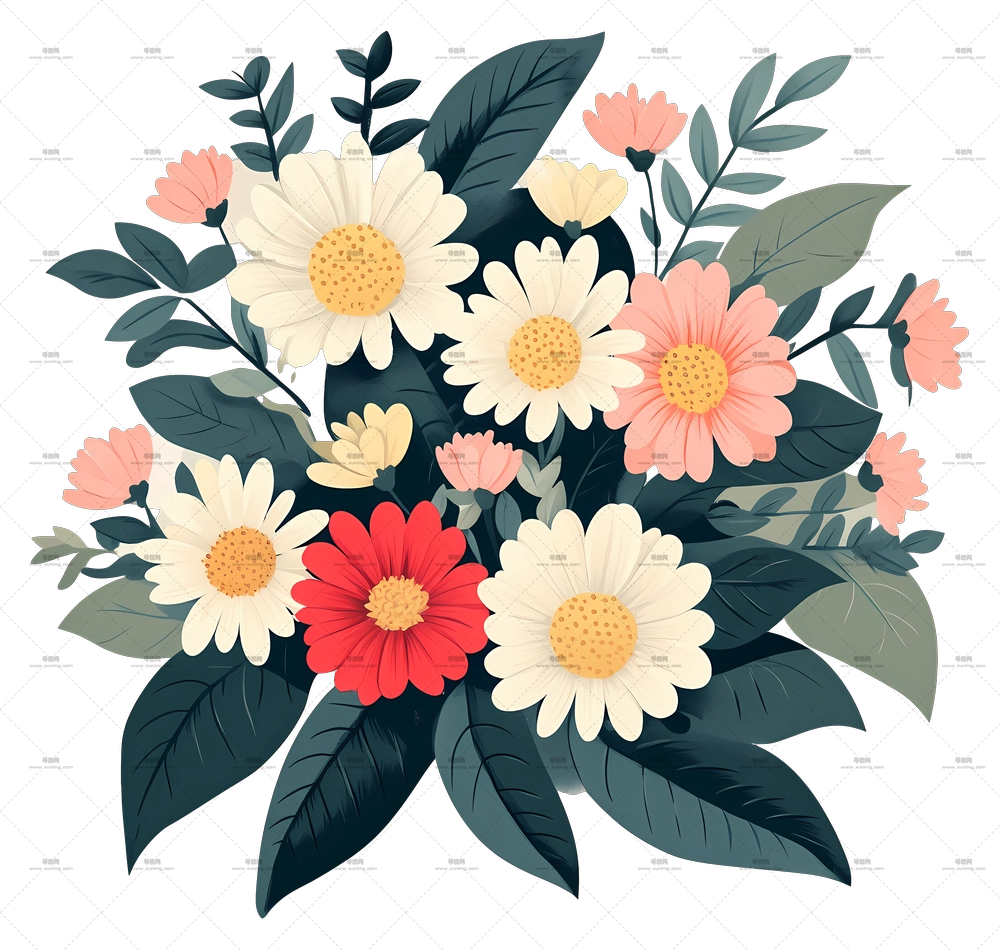 雏菊花束 – 白色与粉色雏菊花束用于装饰PNG免抠图预览图