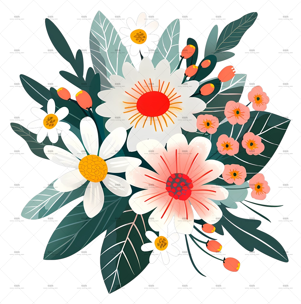 Daisy Bouquet – 多彩花卉束插画PNG免抠图预览图