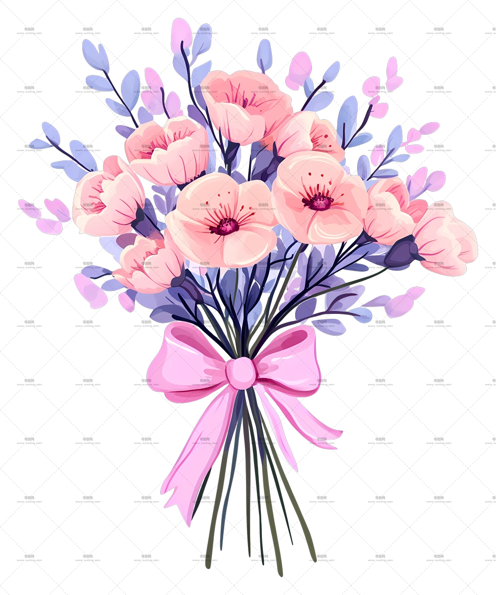 粉色花束 – 精美粉色花朵花束配丝带PNG免抠图预览图