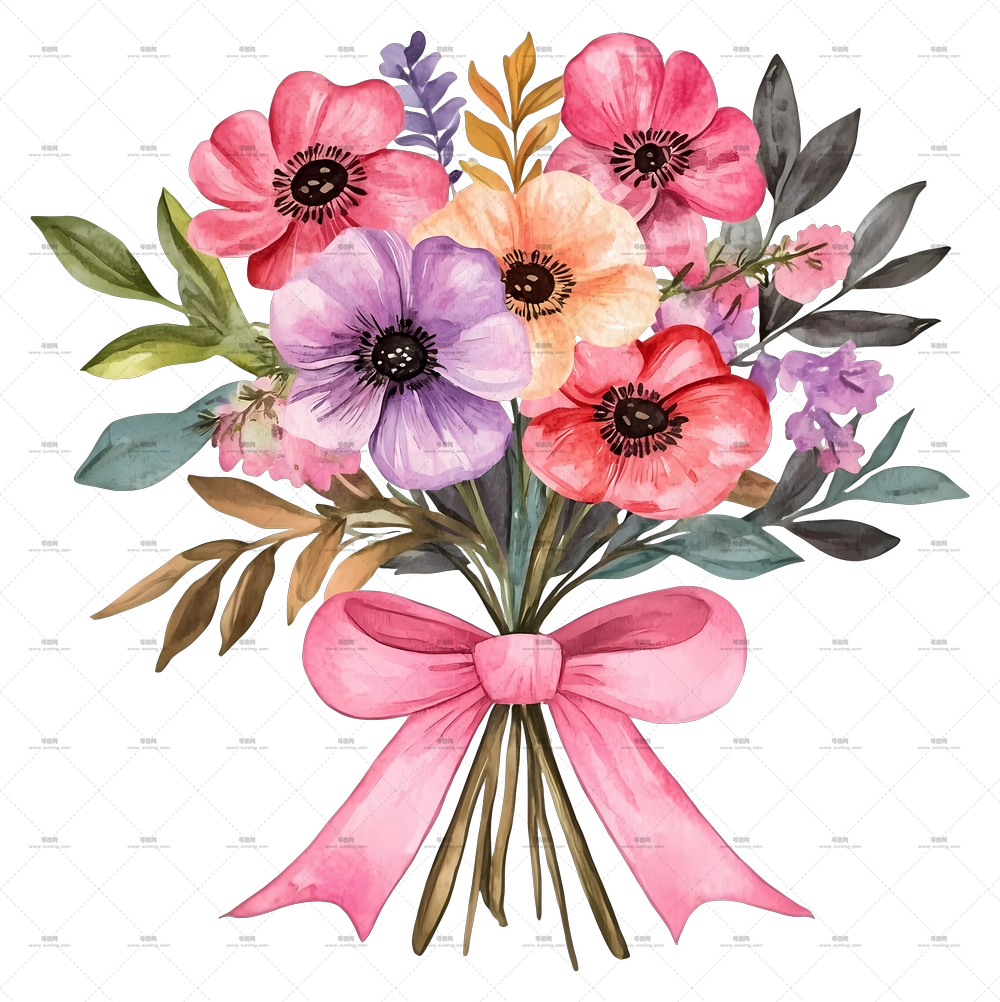 粉色花束 – 色彩缤纷的花束,系有粉色丝带PNG免抠图预览图 粉色花束 – 色彩缤纷的花束,系有粉色丝带PNG免抠图预览图