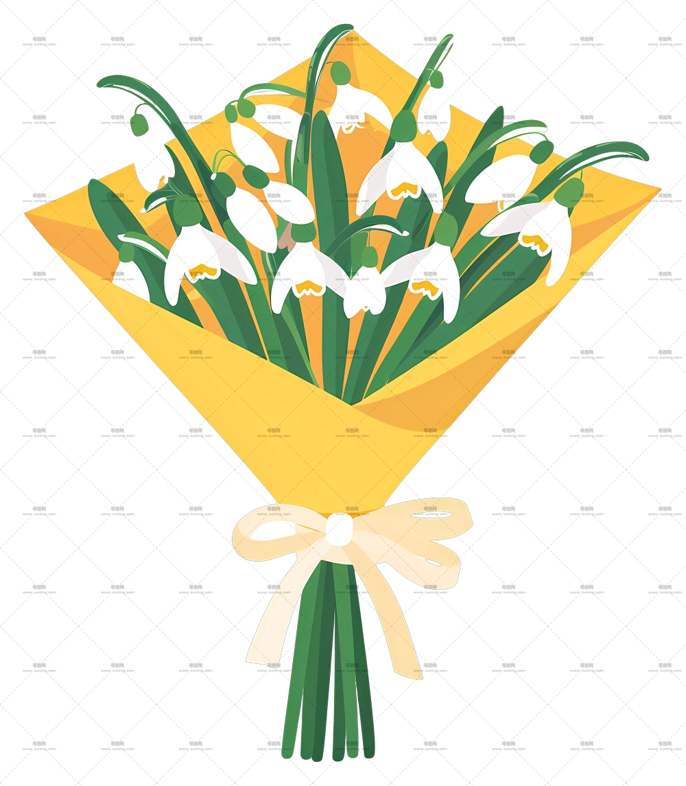 雪滴花束 – 黄色包装纸的雪滴花束PNG免抠图预览图