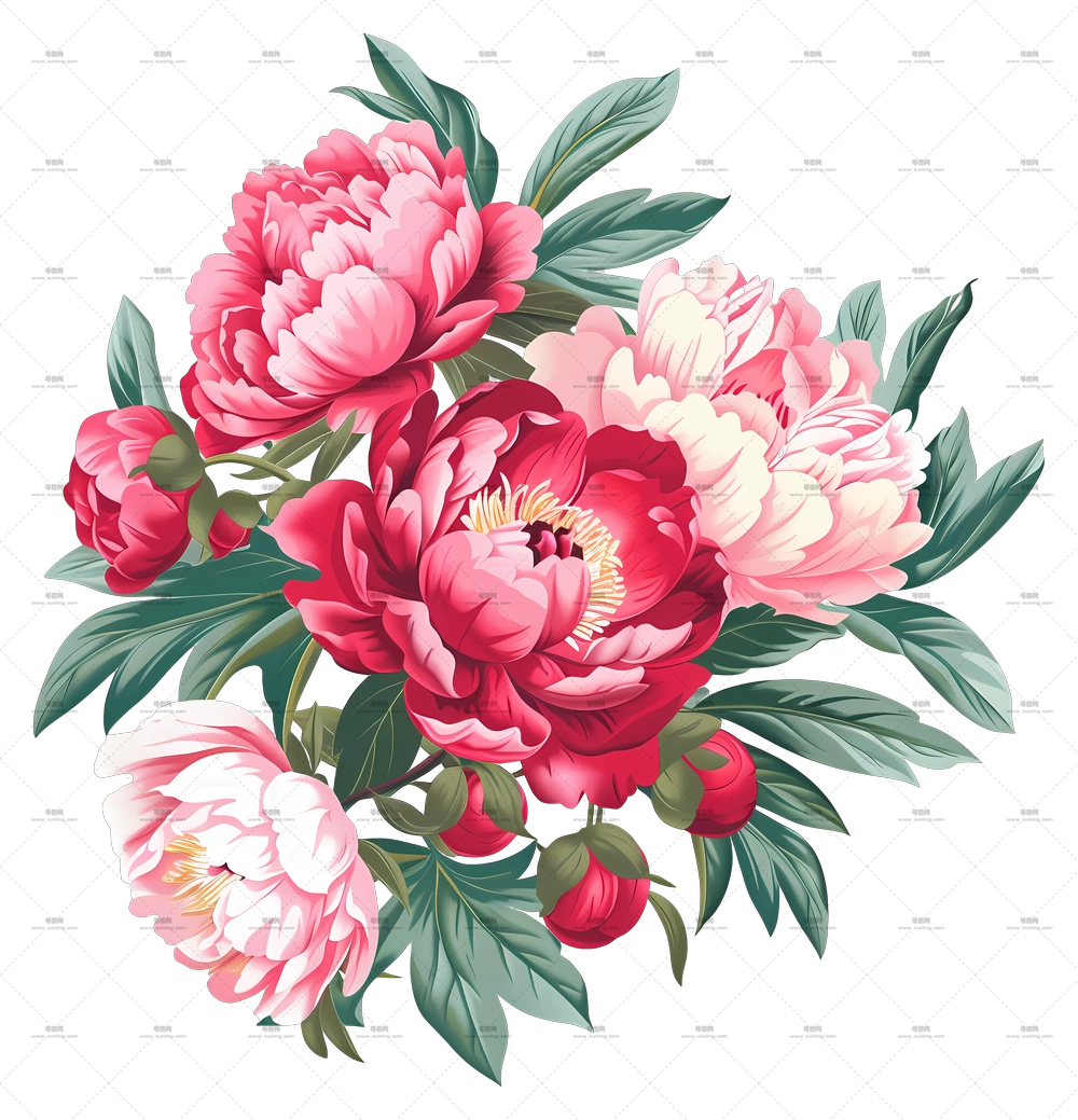 牡丹花束 – 浪漫粉红与红色牡丹花束PNG免抠图预览图 牡丹花束 – 浪漫粉红与红色牡丹花束PNG免抠图预览图