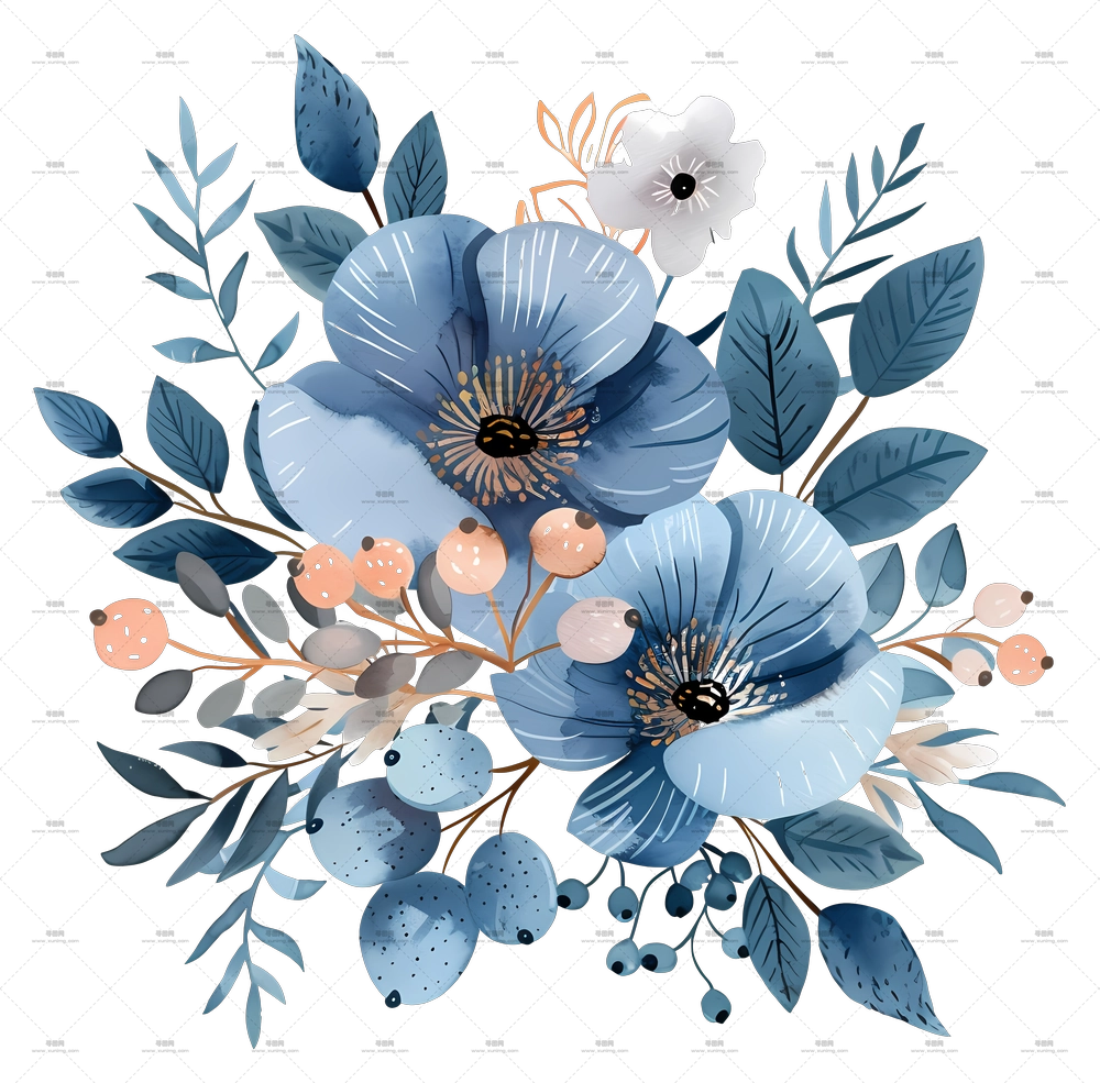 蓝色花束 – 蓝色花卉排列插图PNG免抠图预览图 蓝色花束 – 蓝色花卉排列插图PNG免抠图预览图