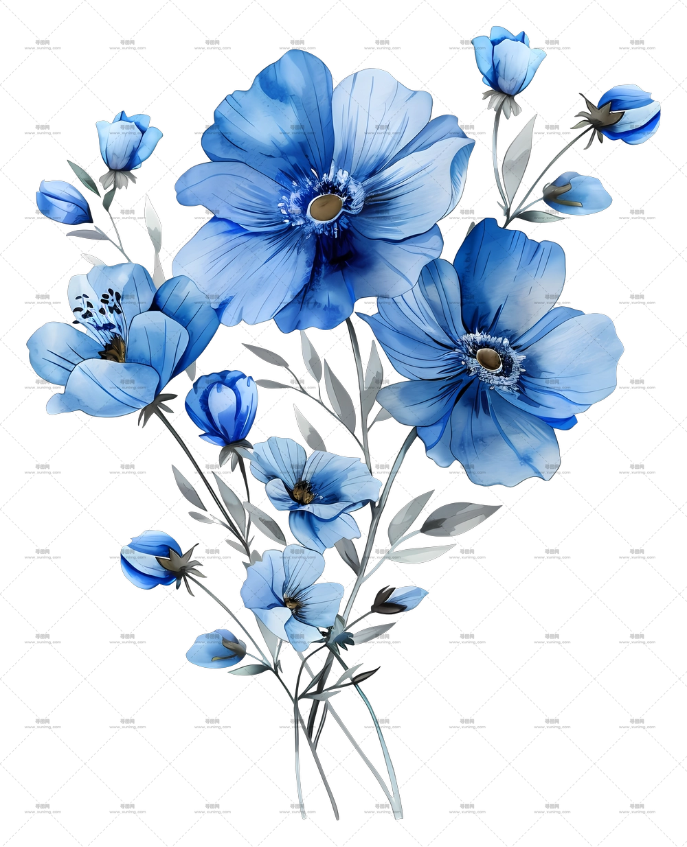 蓝色花束 – 盛开的精致蓝色花朵PNG免抠图预览图