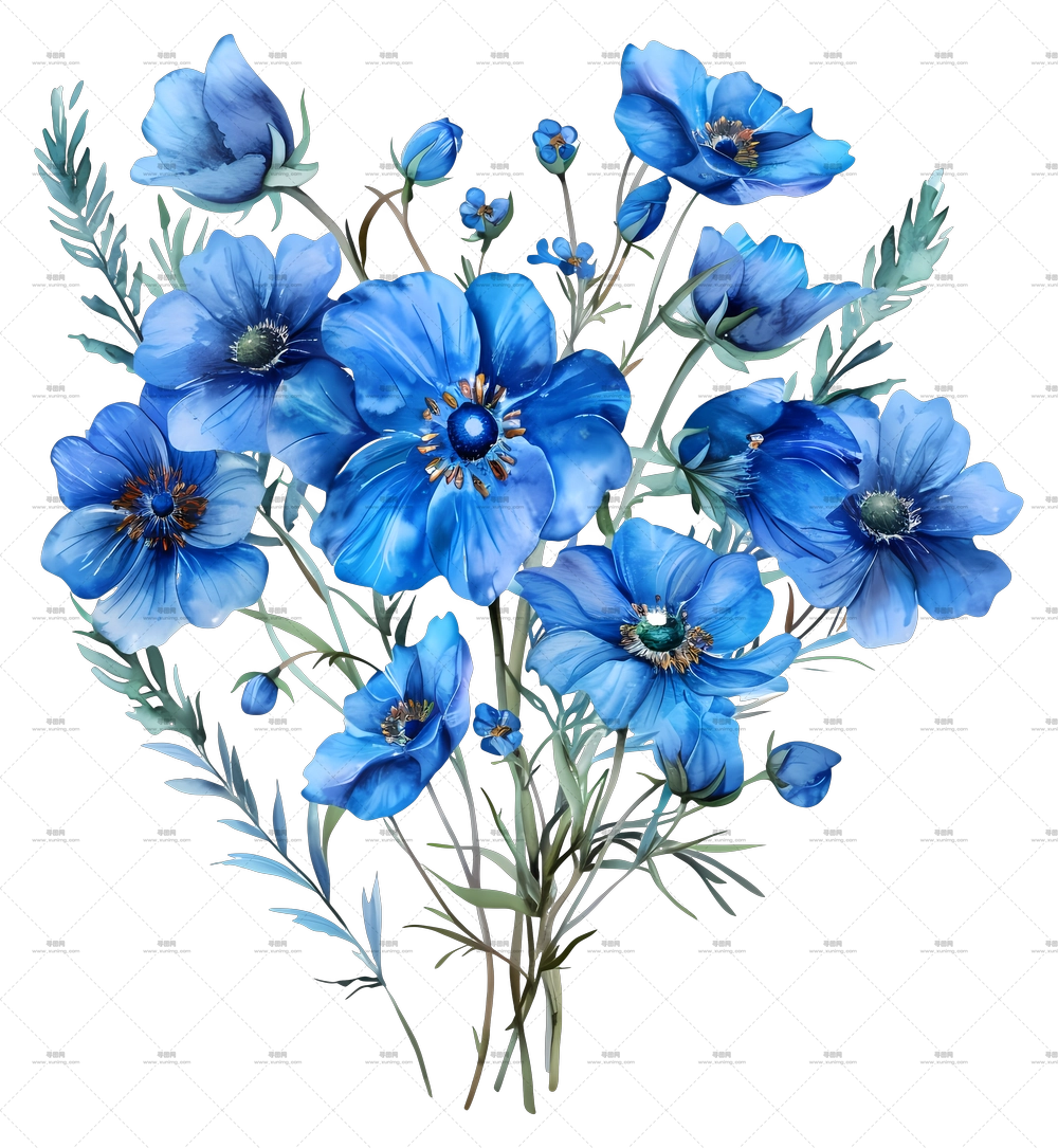 蓝色花束 – 蓝色花朵的花束PNG免抠图预览图