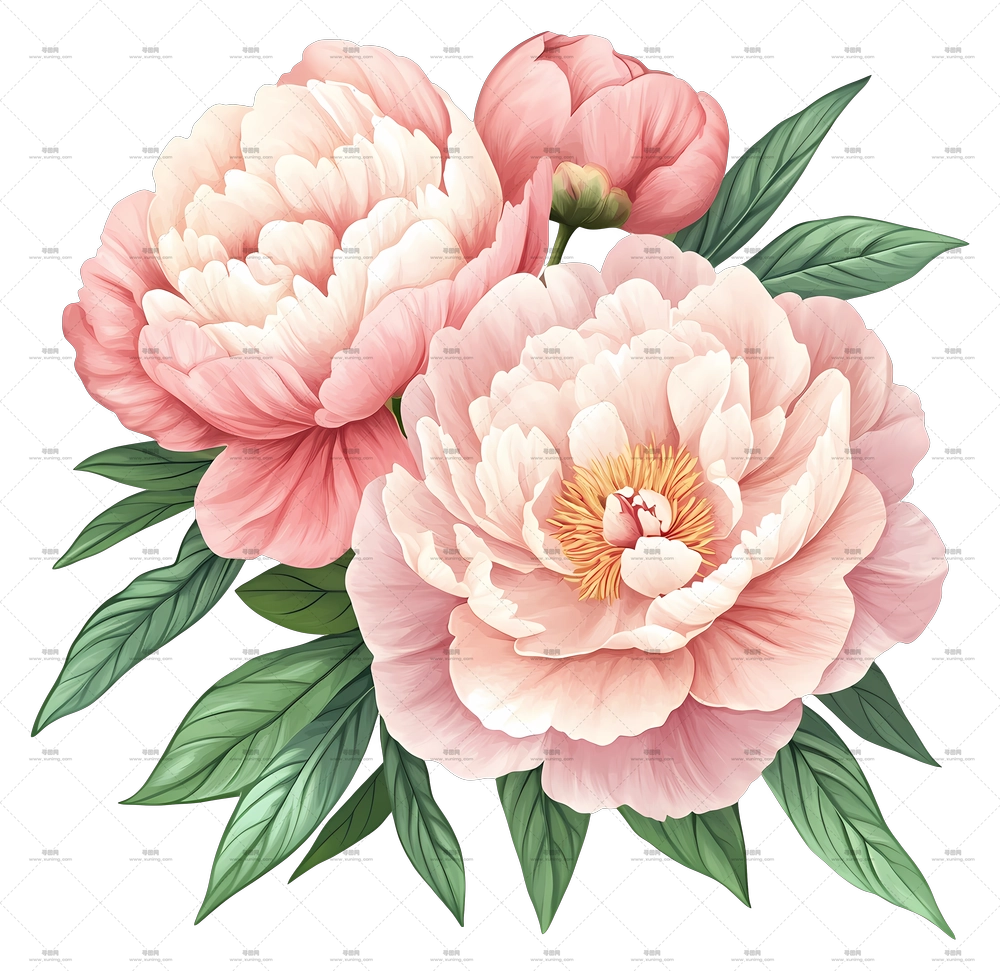 牡丹花束 – 粉色牡丹花植物插画PNG免抠图预览图