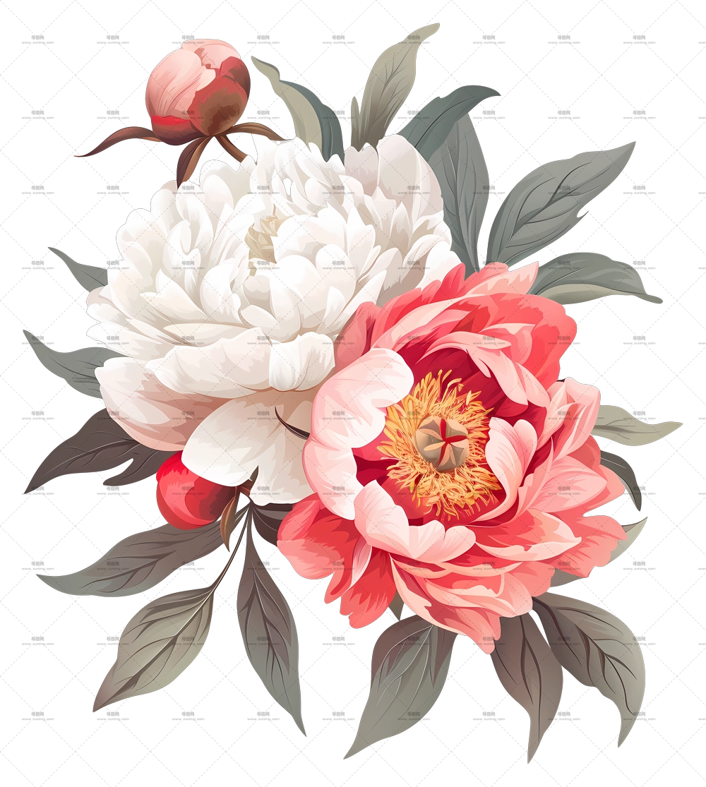 牡丹花束 – 优雅牡丹花卉插花插画PNG免抠图预览图 牡丹花束 – 优雅牡丹花卉插花插画PNG免抠图预览图