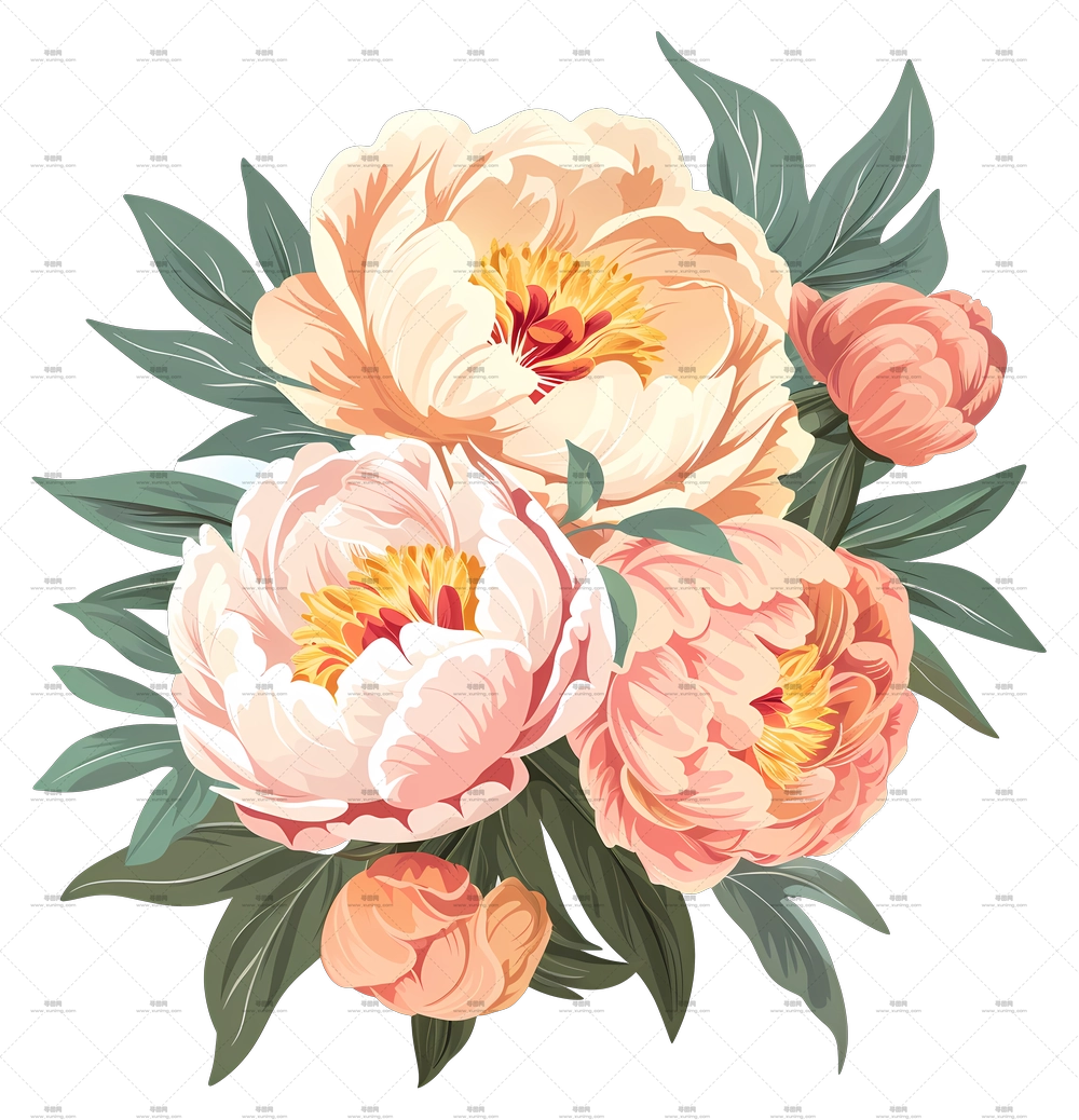 牡丹花束 – 精美的牡丹花卉花束PNG免抠图预览图