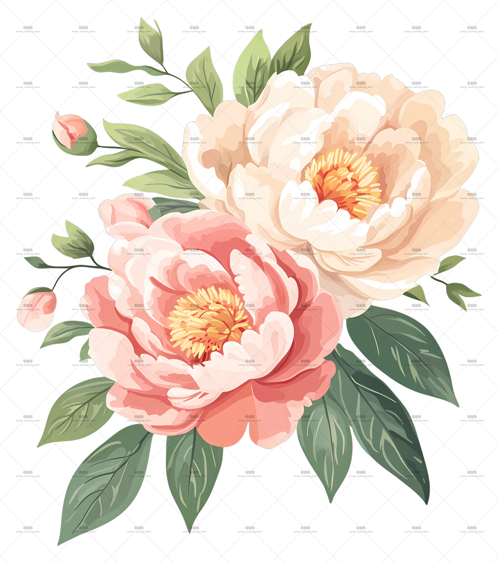 牡丹花束 – 红白花卉花束PNG免抠图预览图