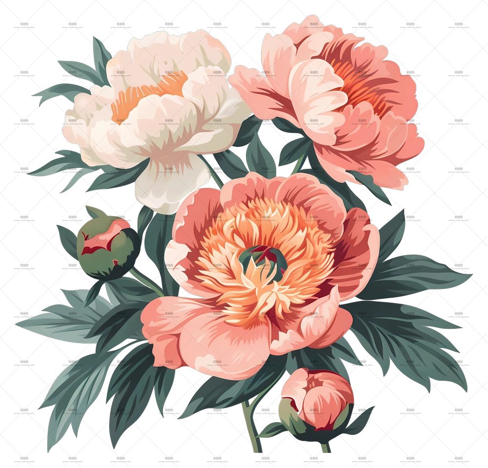 牡丹花束 – 粉色牡丹花美丽花束PNG免抠图预览图