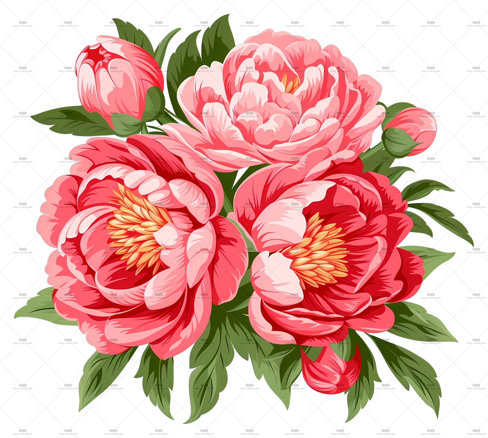 牡丹花束 – 粉色牡丹插画PNG免抠图预览图