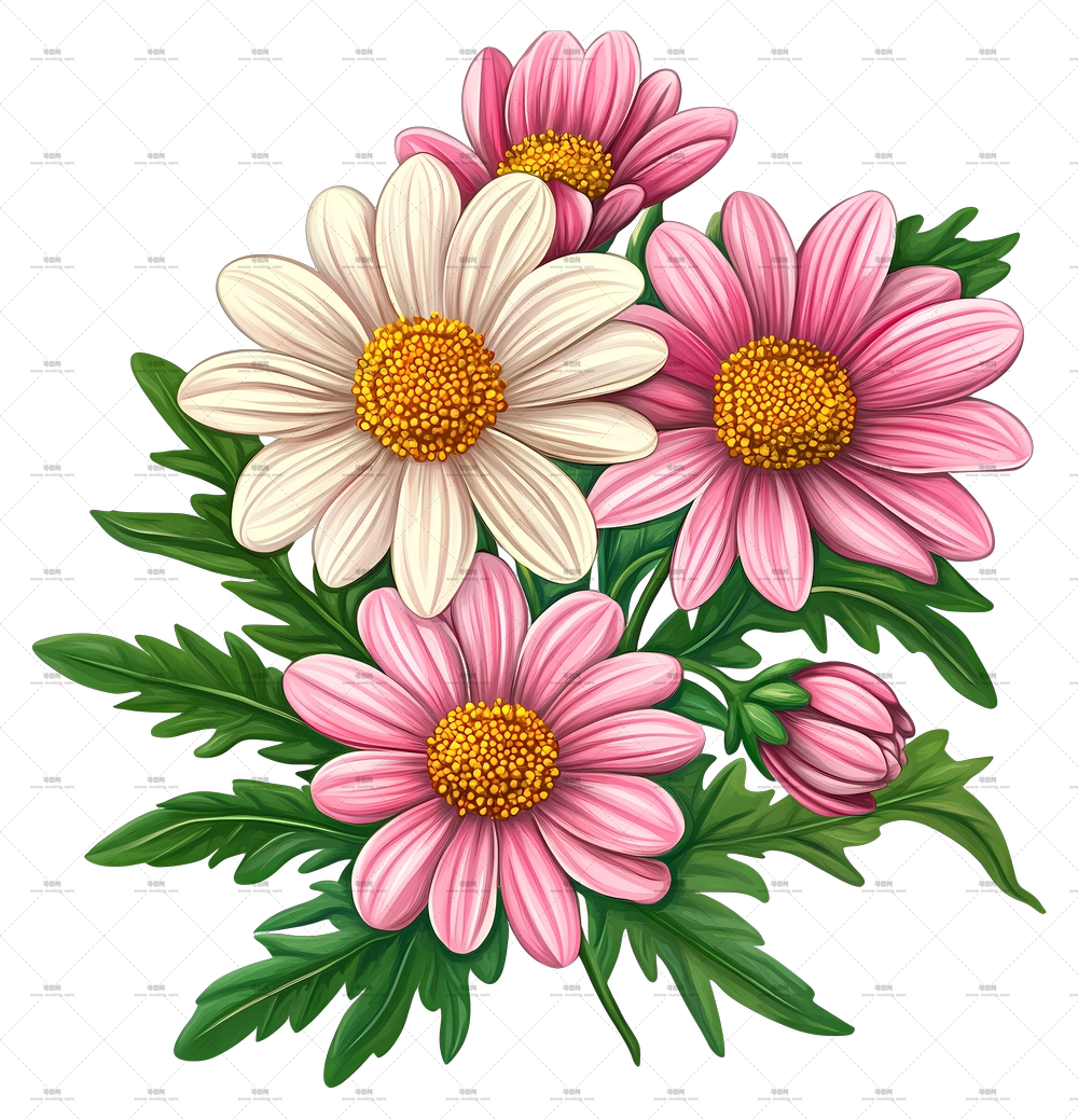 雏菊花束 – 粉白雏菊花束植物插画PNG免抠图预览图 雏菊花束 – 粉白雏菊花束植物插画PNG免抠图预览图